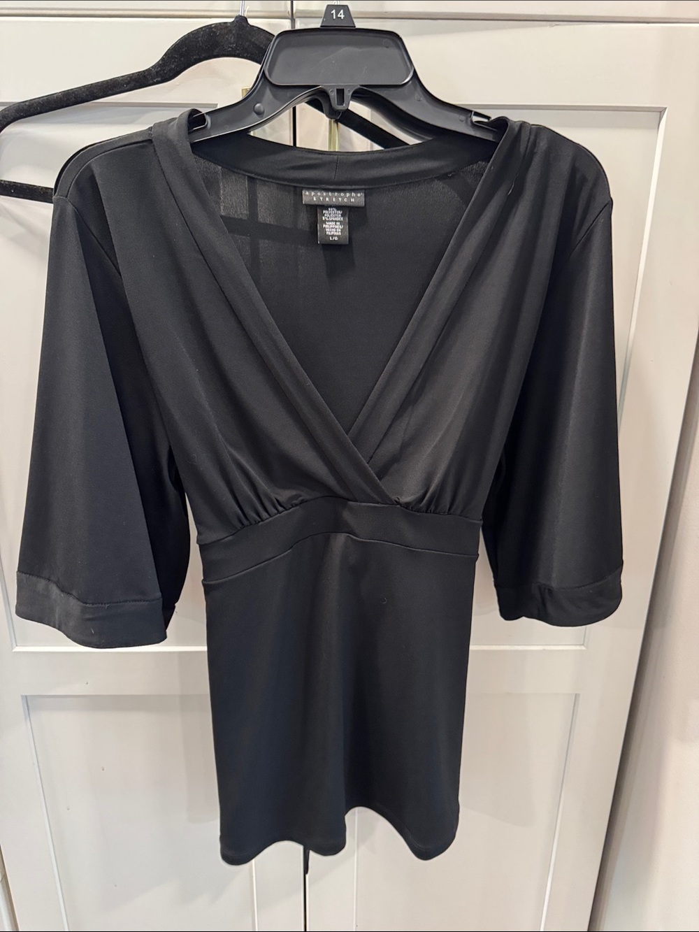 Black Surplice V-Neck Blouse - Women